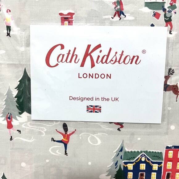 NEW!! Cath Kidston London Snow Day Duckegg Queen Sheet Set Christmas Winter Town - Picture 2 of 7